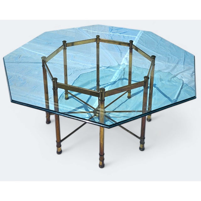 Mid 20th Century Mid 20th Century 73" Hollywood Regency Mastercraft Attributed Brass and Glass Octagonal Dining Room Table For Sale - Image 5 of 8