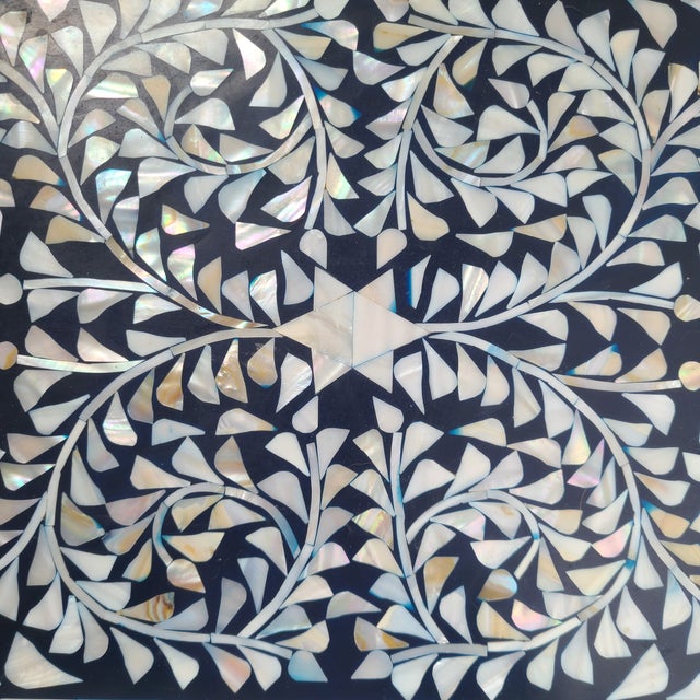 Mother of Pearl Inlay Tray Jodhpur India White Midnight Blue For Sale - Image 4 of 11