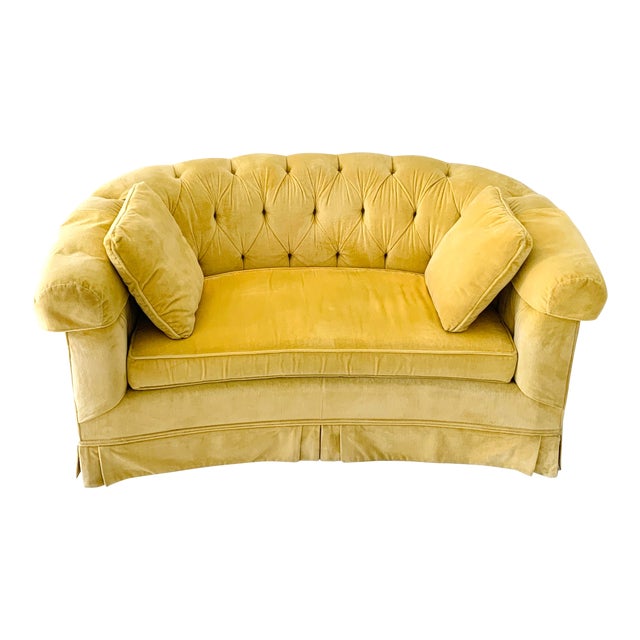 Vintage 1950s Hollywood Regency Tufted Yellow Velvet Loveseat Chairish
