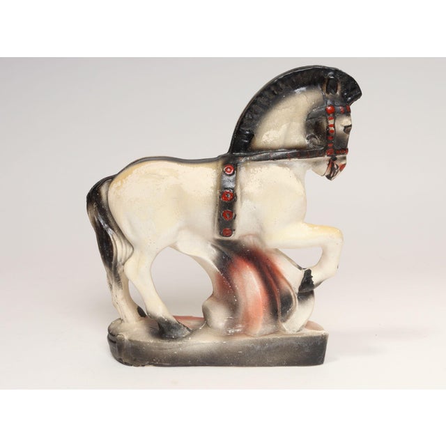 Vintage Painted Red, White, and Black Chalkware Trojan Horse Sculpture / Figurine For Sale - Image 4 of 16
