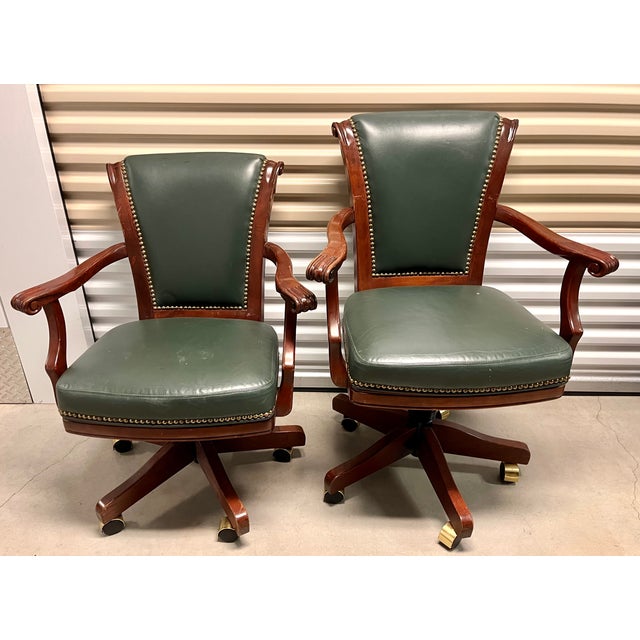 Vintage 1970s Mikhail Darafeev Pedestal Dining/Poker Table With Six Leather Swivel Chairs For Sale - Image 4 of 18