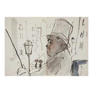 Small French Coach Driver Paris Cityscape Ink Study Drawing For Sale