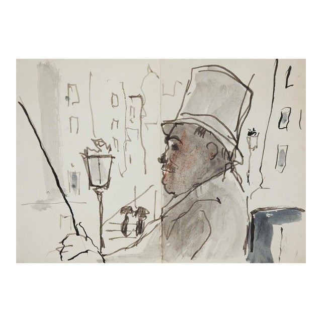 Small French Coach Driver Paris Cityscape Ink Study Drawing For Sale