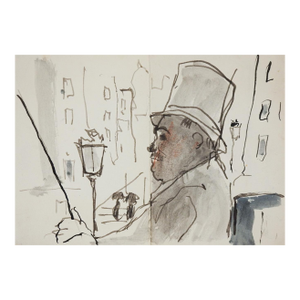 Small French Coach Driver Paris Cityscape Ink Study Drawing
