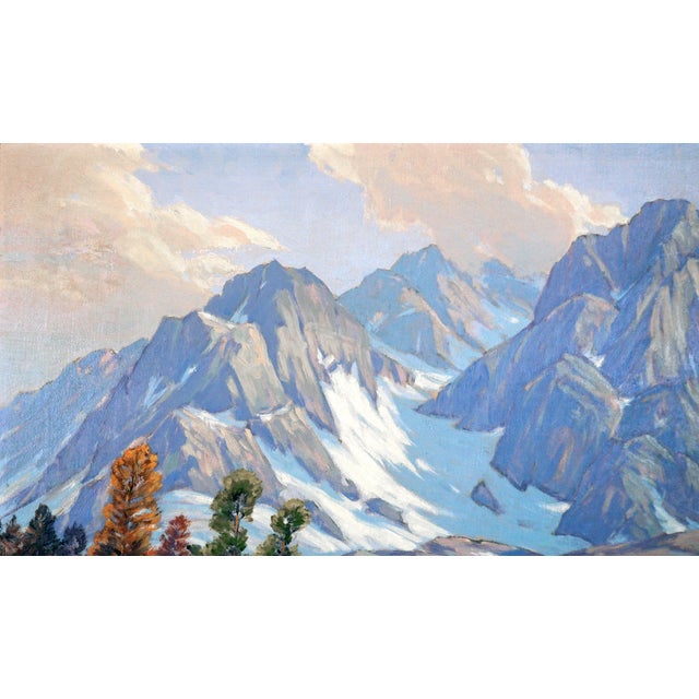 Mid Century Original Oil Painting of High Sierras Mountains and Lake by Joseph Frey For Sale - Image 4 of 6
