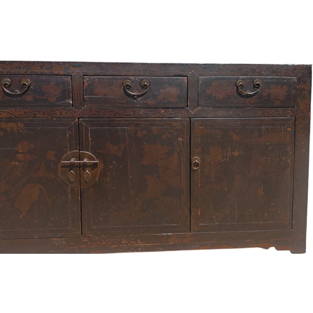Circa 1926 Antique Chinese Dark Brown Painted Sideboard With Four Drawers and Four Doors For Sale - Image 9 of 9