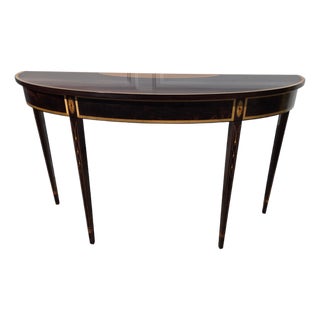 1980s Stickley Federal Style Demilune Mahogany Inlaid Yew Wood Hall Console Table For Sale