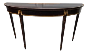 1980s Stickley Federal Style Demilune Mahogany Inlaid Yew Wood Hall Console Table