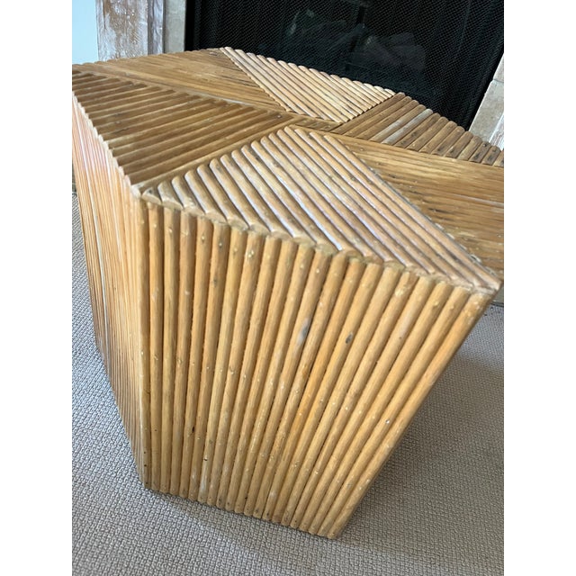 Tan Vintage Split Reed Bamboo Boho Coffee / Side Table Hexagonal For Sale - Image 8 of 9