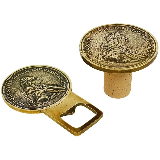 Brass Coin Bottle Opener and Bottle Stopper attributed to Carl Auböck, Austria, 1950s, Set of 2 For Sale - Image 11 of 11