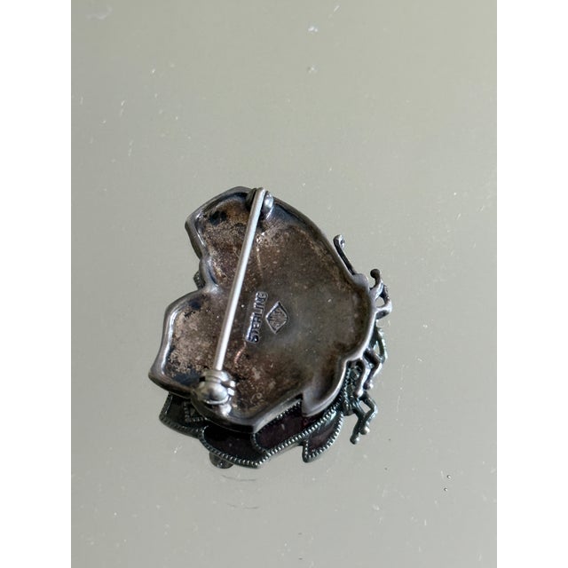 Mid Century Sterling Silver JMS Enamel and Marcasite Butterfly Brooch For Sale - Image 12 of 13