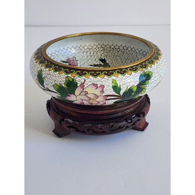 Chinese Vintage Cloisonne Bowl on Stand For Sale - Image 3 of 11