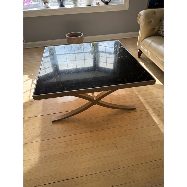 Contemporary Black Marquina Marble Cocktail Table With Silver Base, Contemporary and Classic Esthetic For Sale - Image 3 of 6