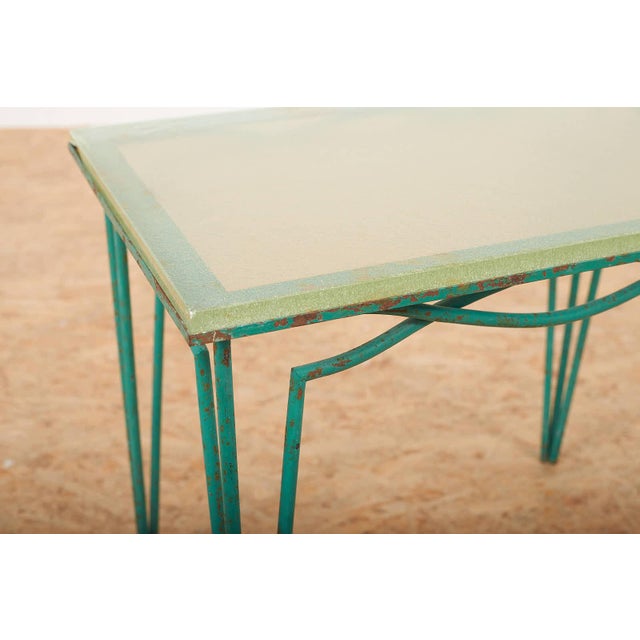 Side Table in Green Lacquered Wrought Iron and Sand-Colored Glass Top For Sale - Image 10 of 12
