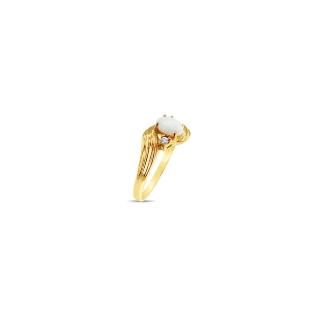 Contemporary Oval Opal Ring with Diamond Accents, Size 9 For Sale - Image 3 of 3