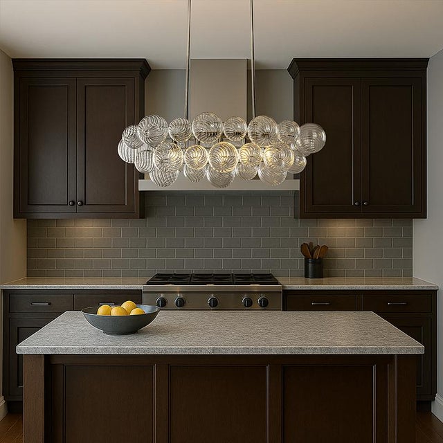 Metal Aloadecor Glam 5-Light 43'' Modern Dining Room Chandelier With Hand-Blown Textured Clear Glass Globes and Chrome Finish For Sale - Image 7 of 9