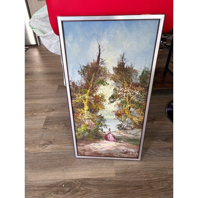 Textile Detailed Landscape Oil Painting For Sale - Image 7 of 9
