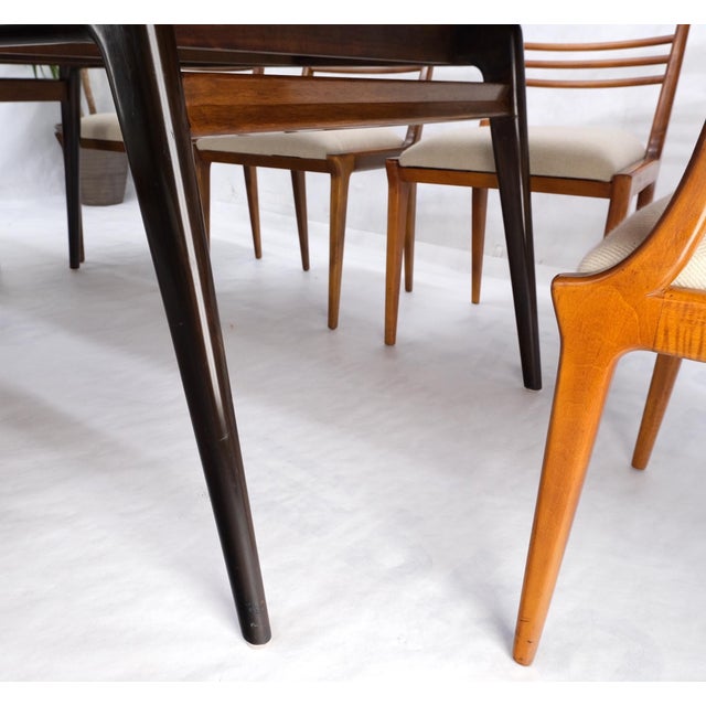 Italian Mid-Century Modern Dining Table 8 Chairs Set New Linen Upholstery Seats For Sale - Image 11 of 18