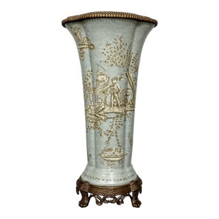 Late 20th Century Wong Lee Toile Porcelain and Bronze Ormolu Tall Vase For Sale
