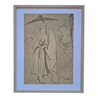 Antique Japanese Edo Period Sumi-E Ink Painting of Hermit / Sage - Framed For Sale