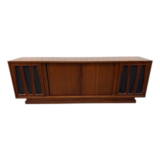 Mid-Century Modern Tambour Walnut Media Cabinet Sideboard - Refinished! For Sale