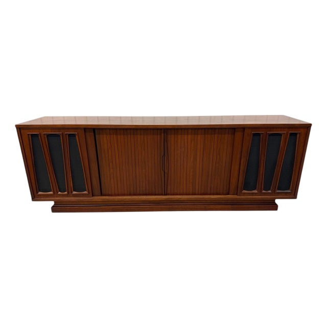 Mid-Century Modern Tambour Walnut Media Cabinet Sideboard - Refinished! For Sale