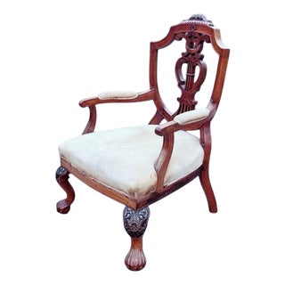 Victorian Carved Walnut Country House Library Armchair with Lion Paws Feet For Sale
