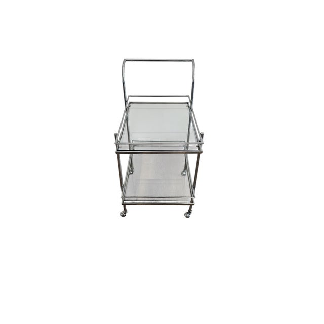 Mid-Century Modern 1970s Chrome and Glass Bar Cart For Sale - Image 3 of 11