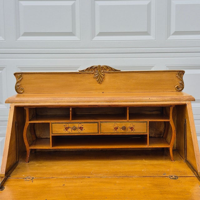 19th Century Antique Yellow Painted Victorian Ladies Slant Front Oak Secretary Desk For Sale In Washington DC - Image 6 of 14