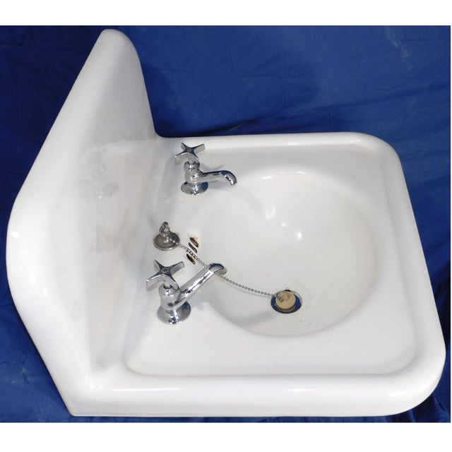 White Vintage "Standard" High-Back Porcelain & Cast Iron Sink With Cast Iron Mounting Bracket For Sale - Image 8 of 18