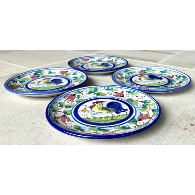 Royal Blue Circa 1999 Vietri “Galletto” Collection Hand Painted Ceramic Dessert Plates, Italy – Set of 4 For Sale - Image 8 of 18