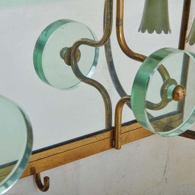 Italian Fontana Arte Style Brass + Glass Wall Mounted Coat Rack, 1950s For Sale - Image 12 of 18