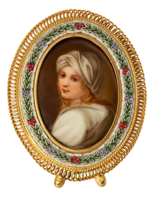 Antique Italian Micro Mosaic Miniature Portrait Painting Porcelain Guido Reni, 1895