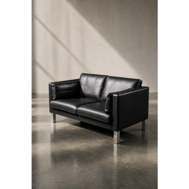 Mid-Century Modern Mid-Century Danish Modern Two-Seater Black Leather Sofa, 1970s For Sale - Image 3 of 18