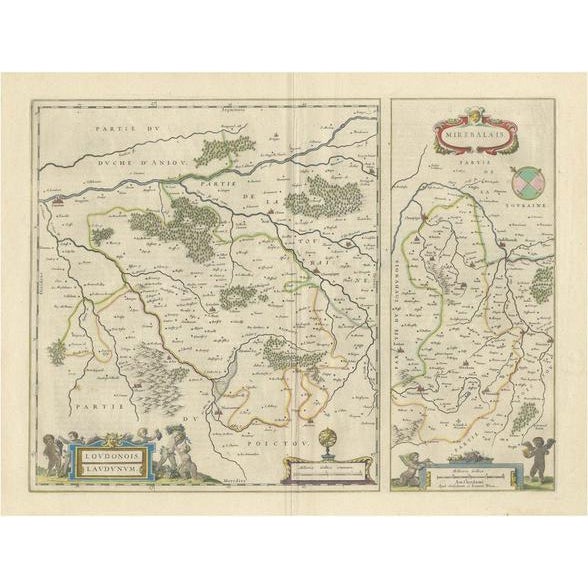 Copper Loudun and Mirebeau Map by Blaeu For Sale - Image 8 of 8