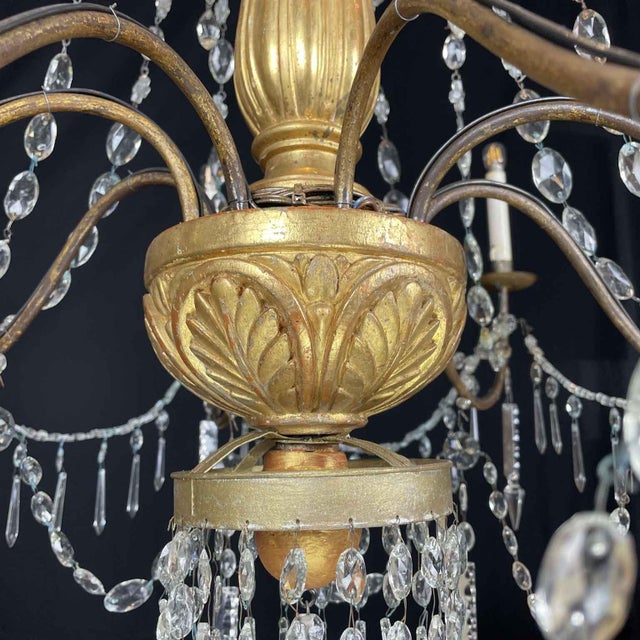 Blue Antique Genoese Empire Chandeliers in Crystal and Gilded Wood, 1780s, Set of 2 For Sale - Image 8 of 14