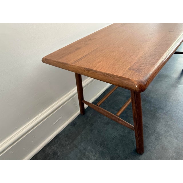 Brown Mid-Century Modern Solid Wood Coffee Table With Ribbed H-Stretcher For Sale - Image 8 of 10