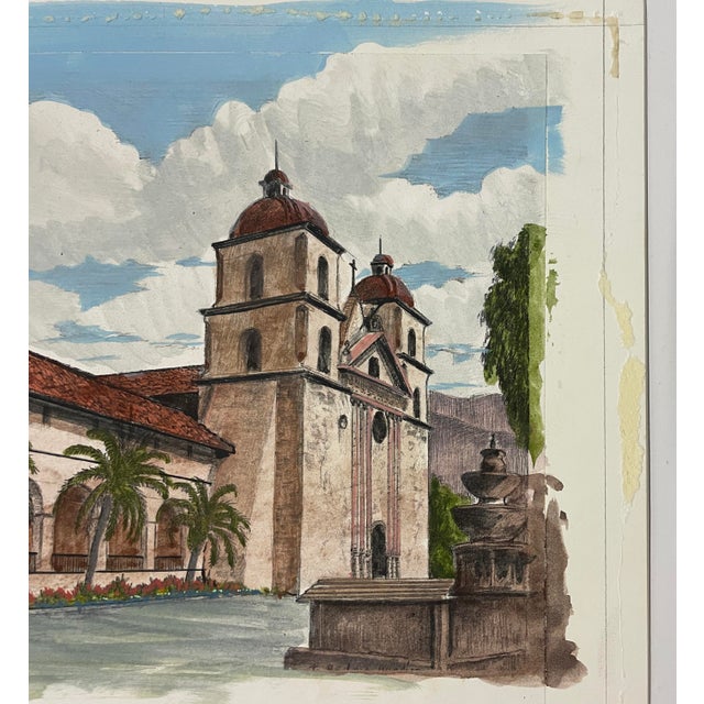 Traditional Don Harrah Old Mission Santa Barbara Hand Colored Lithograph For Sale - Image 3 of 4