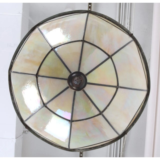 Mid 20th Century Arts & Crafts Iridescent Slag Glass Bowl Pendant Light For Sale - Image 9 of 12