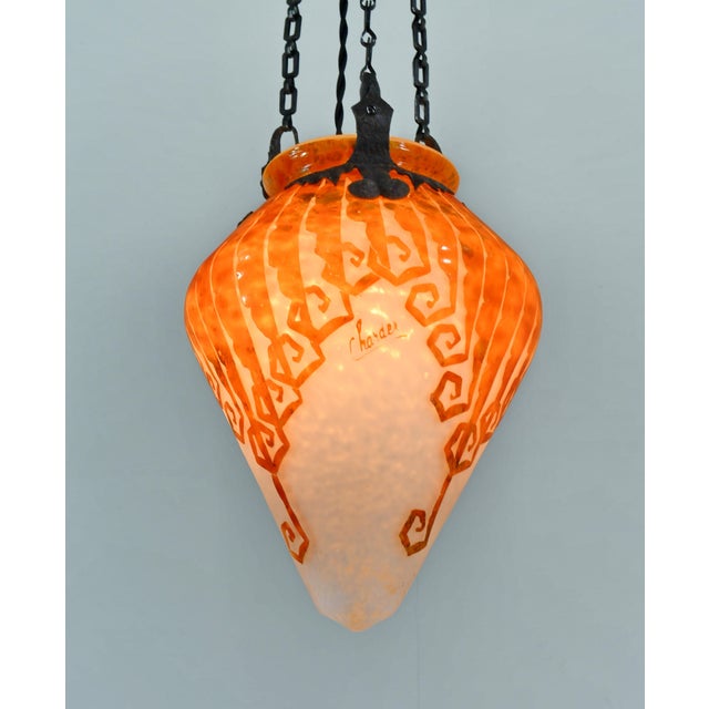 French Art Deco Pendant Light by Le Verre Francais Schneider - 1925 Cameo Lantern France For Sale - Image 9 of 15