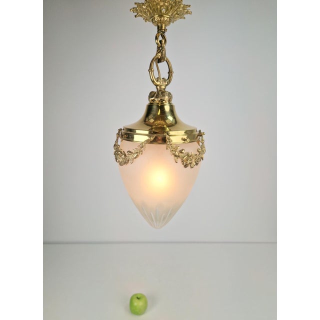 Vintage French Brass Ceiling Lamp with Sanded Glass Shade, 1950s, in Flawless conditions. Designed 1950 to 1959 Up to 250V...