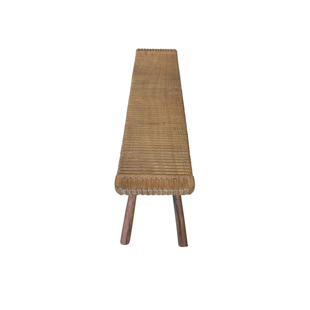 Not Yet Made - Made To Order Solid Teak Wood Bench With Softened Edges and Sculptural Leg Form For Sale - Image 5 of 8