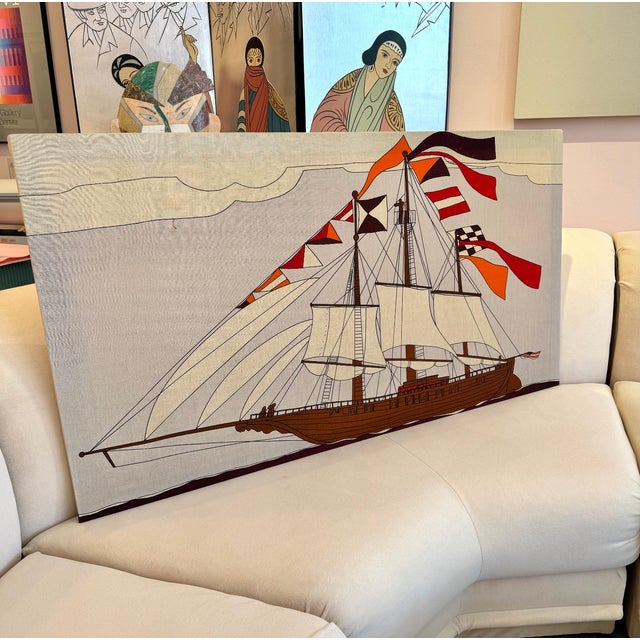 Mid-Century Modern 1970’s Sailboat Textile Art by Howard Smith for Vallila of Finland For Sale - Image 3 of 10