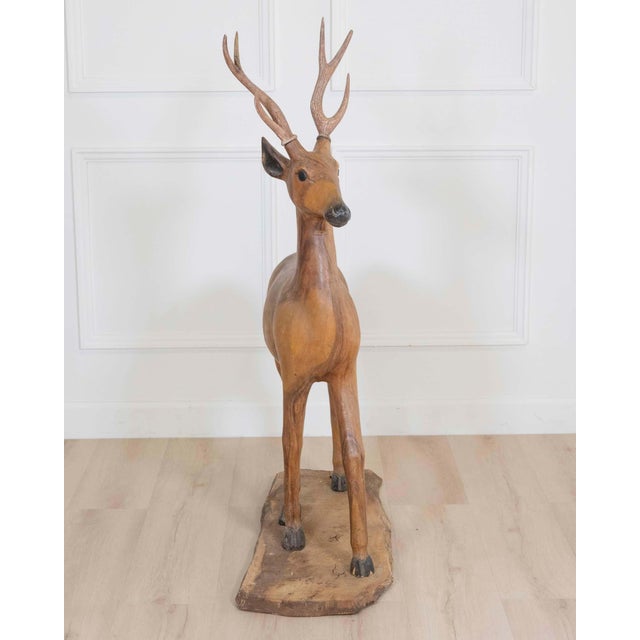 Wood Italian 20th Century Life-Size Walnut Deer Sculpture For Sale - Image 7 of 12