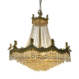 Large Putti Angels Crystal Chandelier with Gold Leaf, 1970s For Sale