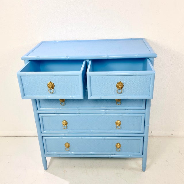 Vintage Faux Bamboo & Woven Wicker Lacquered Chest of Drawers For Sale - Image 10 of 15