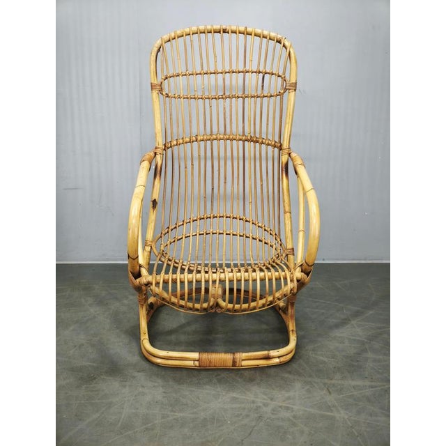 Vintage Italian Rattan Lounge Chair by Tito Agnoli, 1950s For Sale - Image 11 of 16