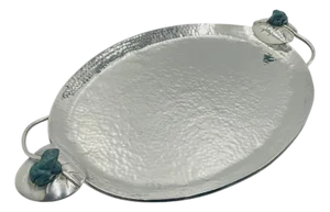 1980s Whimsical Silver-Plate & Malachite Serving Tray by Emilia Castillo, Mexican Art