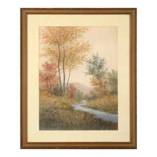Autumn by the Stream, Early 20th Century Landscape Watercolor by Sydney Cooper For Sale