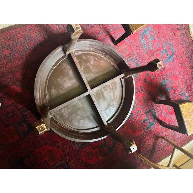 Vintage Chinese Chinoiserie Lacquer Round Cocktail Table & 4 Nesting Stools | Court Beauty Garden Scene For Sale - Image 9 of 12